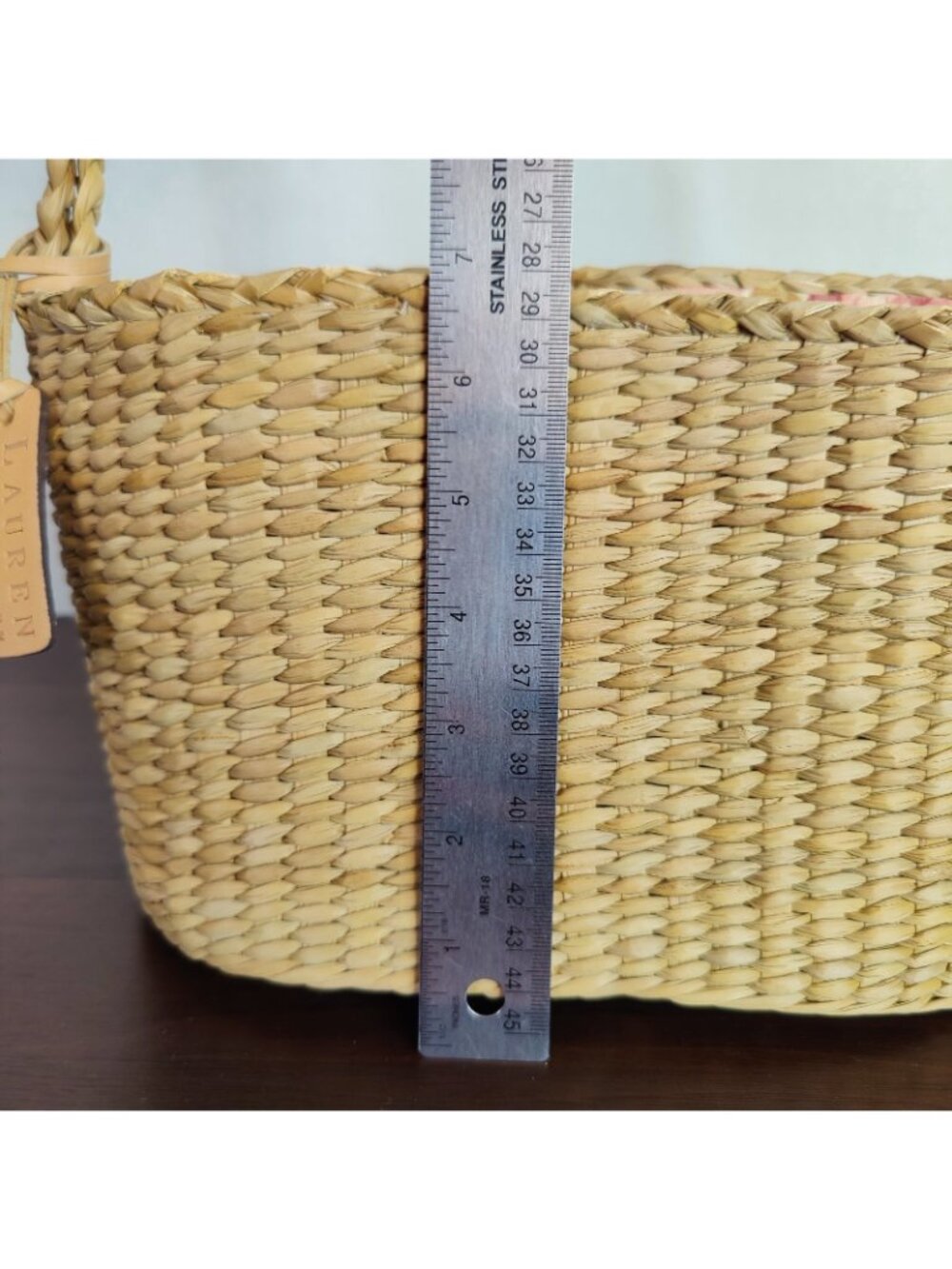 Ralph Lauren Straw Tote Bag Beige Leather Handle Basket Perfect SUMMER - Picture 11 of 11